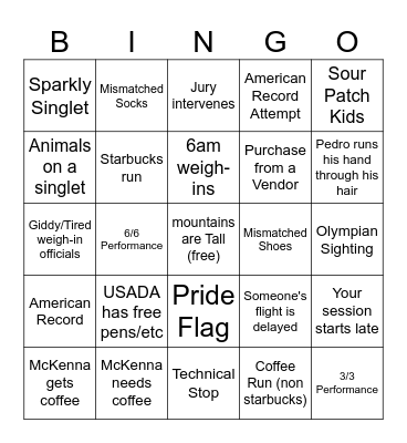 McKenna Weightlifting Nationals Week 2023 Bingo Card