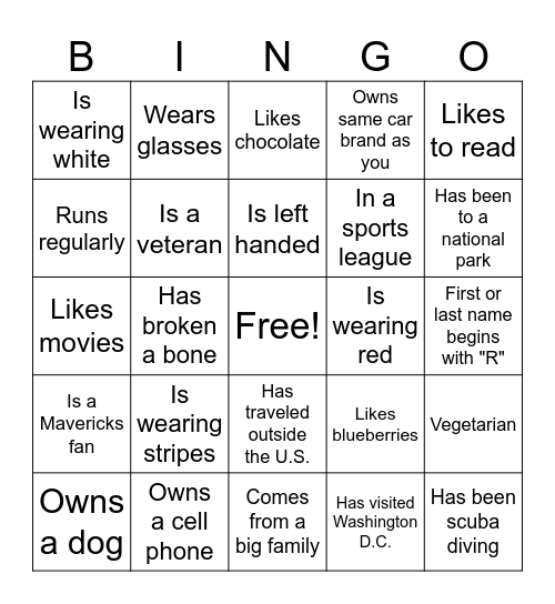 Get To Know You Bingo Card