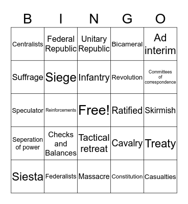 Era 5, Part 2 Vocabulary Bingo. Bingo Card