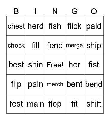 Look alike words: ai, e, er Bingo Card