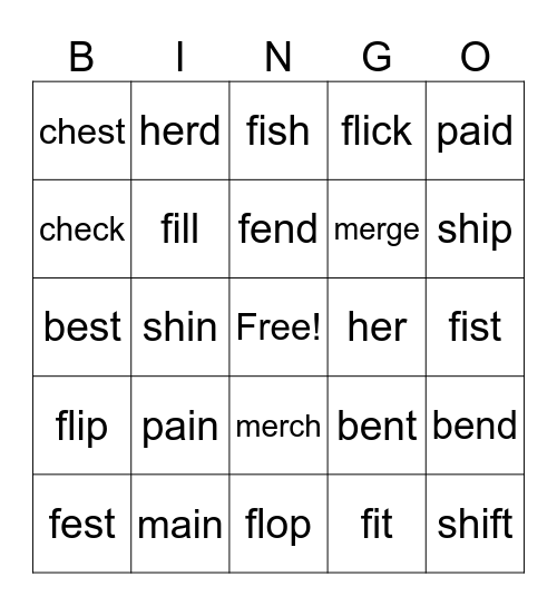 Look alike words: ai, e, er Bingo Card