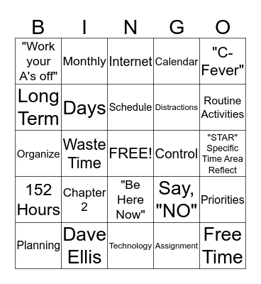 Time Management Bingo Card