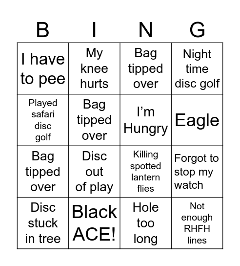 Disc Golf Bingo Card