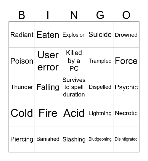 Dead Familiar Bingo Card