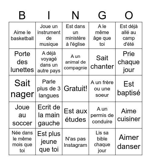 BINGO CONNAISSANCE Bingo Card