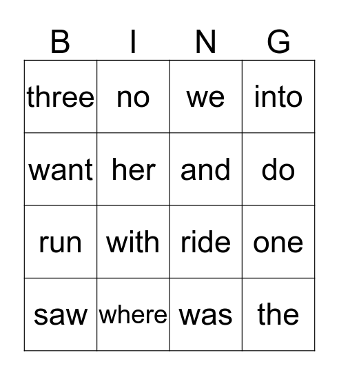 Sight Words Bingo! Bingo Card
