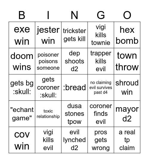 toast bingo ( ToS2) Bingo Card