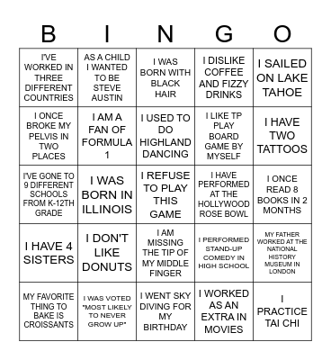 If You Knew Me You'd Know... Bingo Card