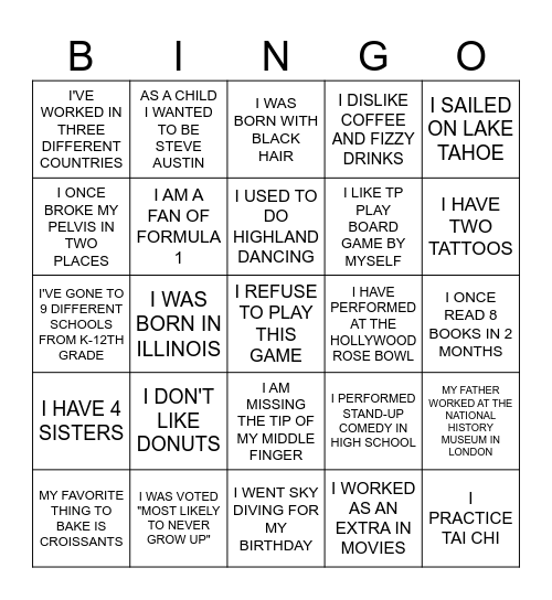 If You Knew Me You'd Know... Bingo Card