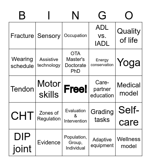 Occupational Therapy Bingo Card