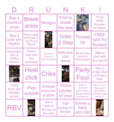 Heather's Dirty Thirty Bar Crawl Bingo Card