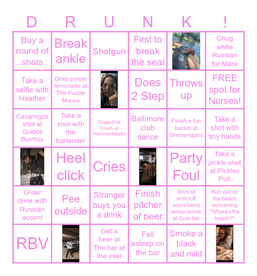 Heather's Dirty Thirty Bar Crawl Bingo Card