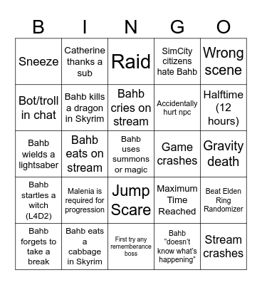 Bahbathon Bingo Card