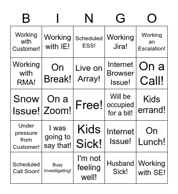 Wheel... of... Excuses! Bingo Card