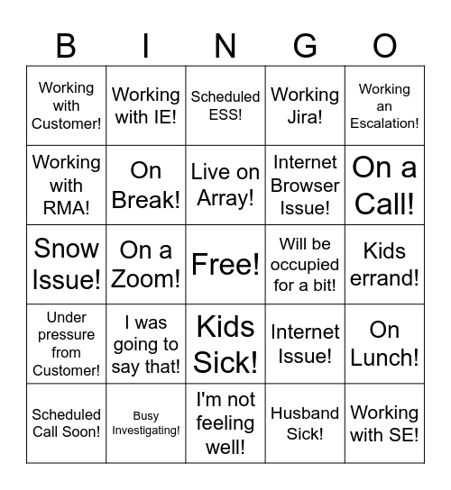 Wheel... of... Excuses! Bingo Card