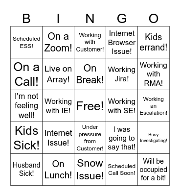 Wheel... of... Excuses! Bingo Card