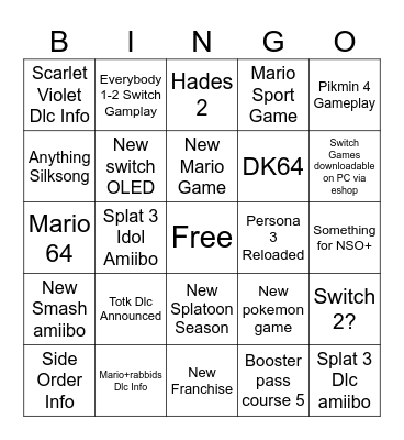 Nintendo Direct Bingo Card