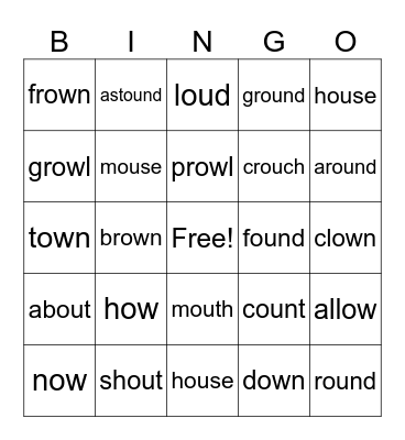 Mouse in the House 'ow' 'ou' Bingo Card