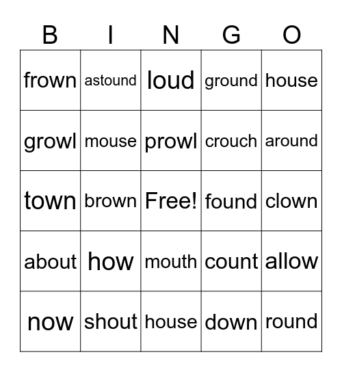 Mouse in the House 'ow' 'ou' Bingo Card