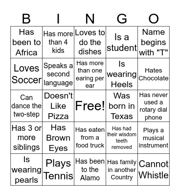 People Bingo Card