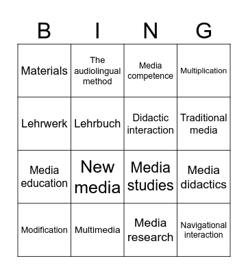 Media and Materials Bingo Card