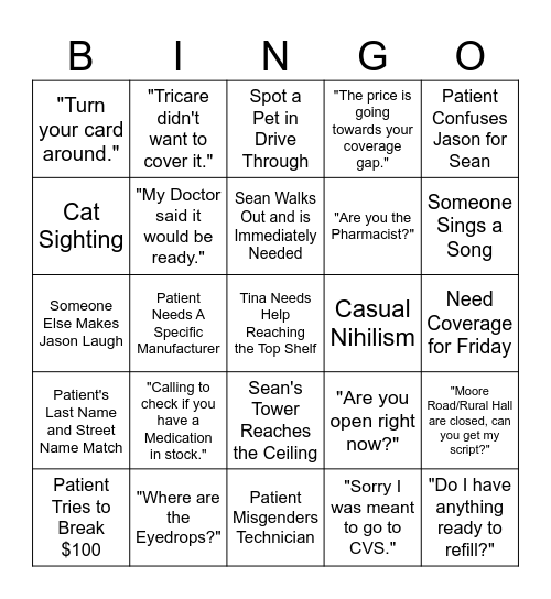 Pharmacy Bingo! Bingo Card