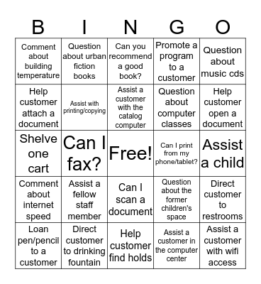 Customer Bingo Card