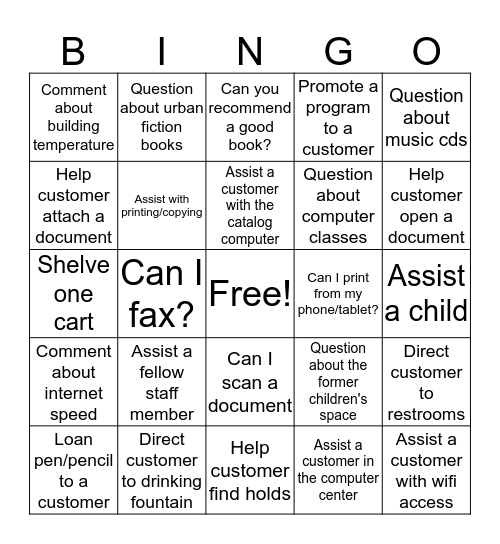 Customer Bingo Card