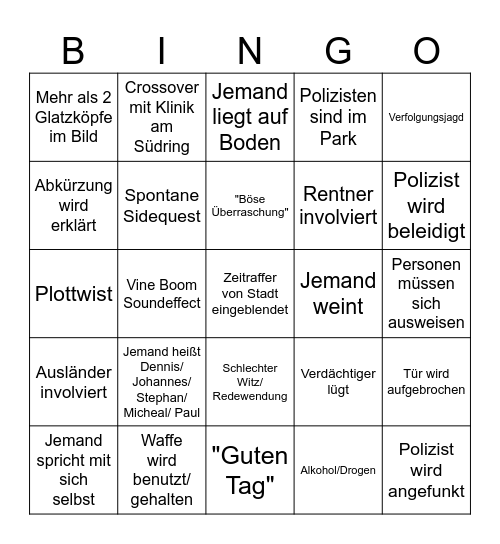 Auf Streife Bingo Card