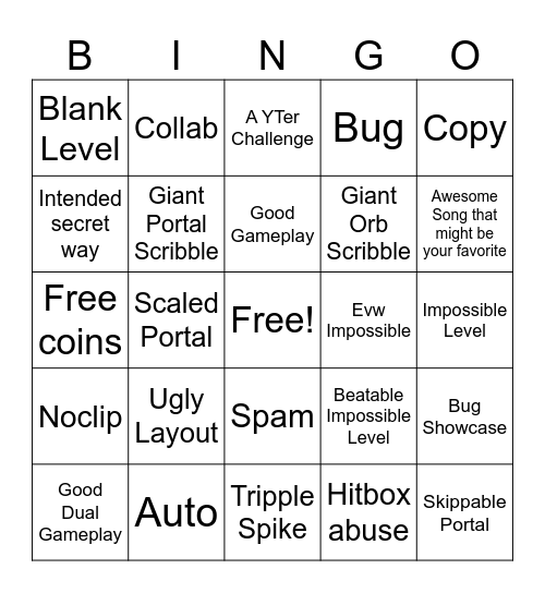 Recent Tab Bingo (Geometry Dash) Bingo Card