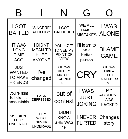 SENPAIFOX Bingo Card