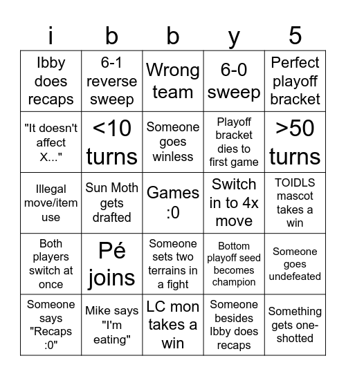 TOIDLS Season 5 Bingo Card