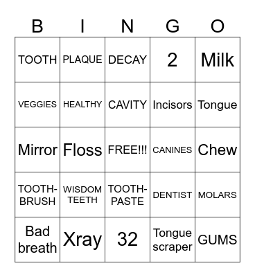 Dental Health Bingo Card