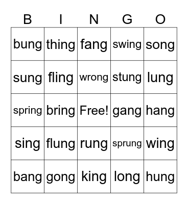 ng words Bingo Card