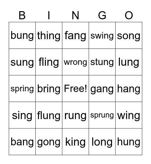ng words Bingo Card