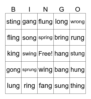 ng words Bingo Card