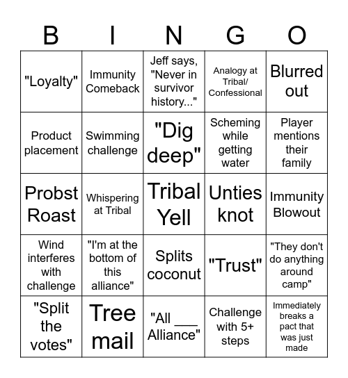 SURVIVOR BINGO Card