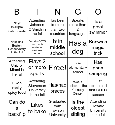 COTG Bingo Card