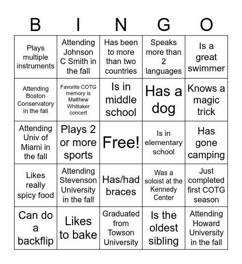COTG Bingo Card