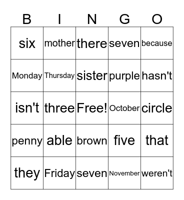Untitled Bingo Card