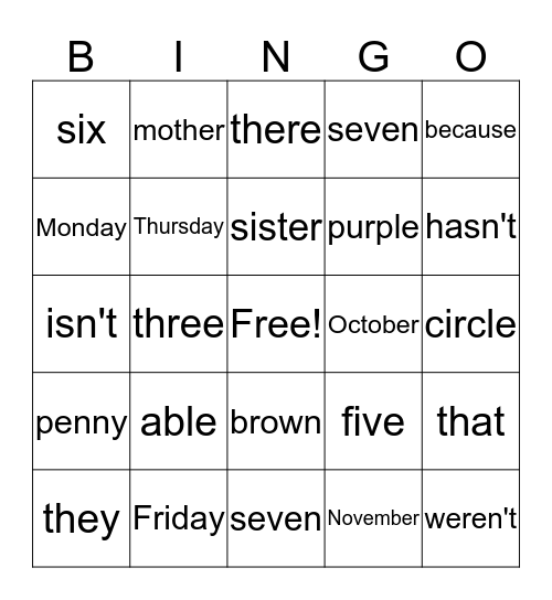 Untitled Bingo Card
