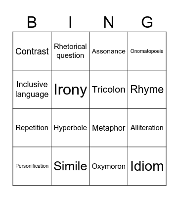Poetic Techniques Bingo Card
