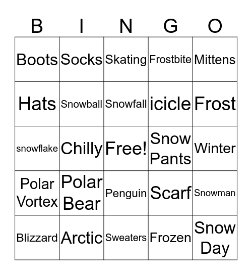 Winter Bingo Card