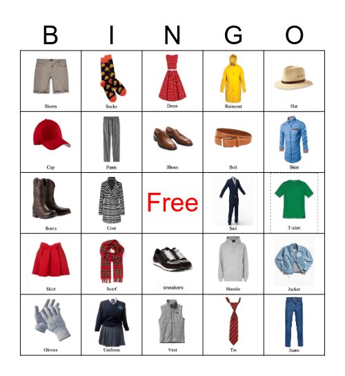 Clothing Bingo Card