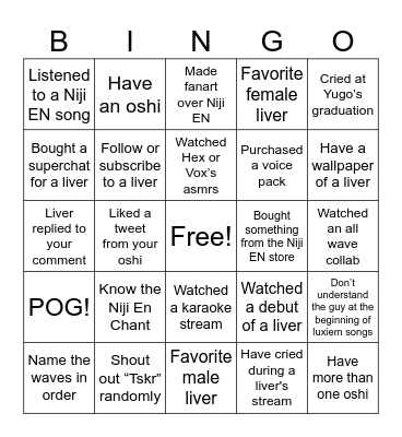 NIJI EN BINGO Card