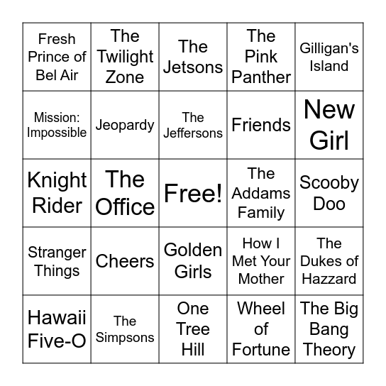 TV Theme Songs Bingo Card