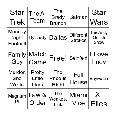 TV Theme Songs Bingo Card