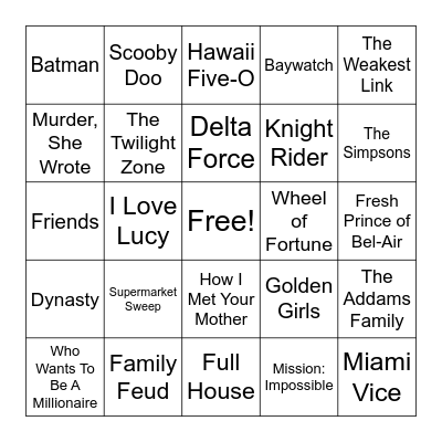 TV Theme Songs Bingo Card