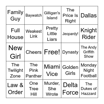 TV Theme Songs Bingo Card
