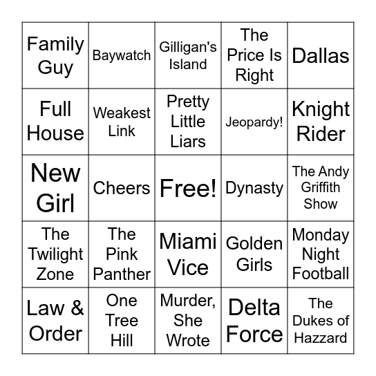 TV Theme Songs Bingo Card